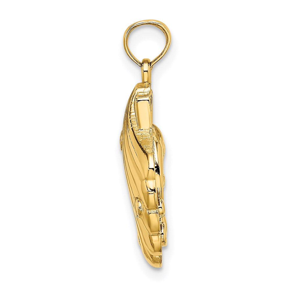 14k Yellow Gold 15.5 mm Reversible Dolphins and Waves in Shell Charm (2.06 grams)