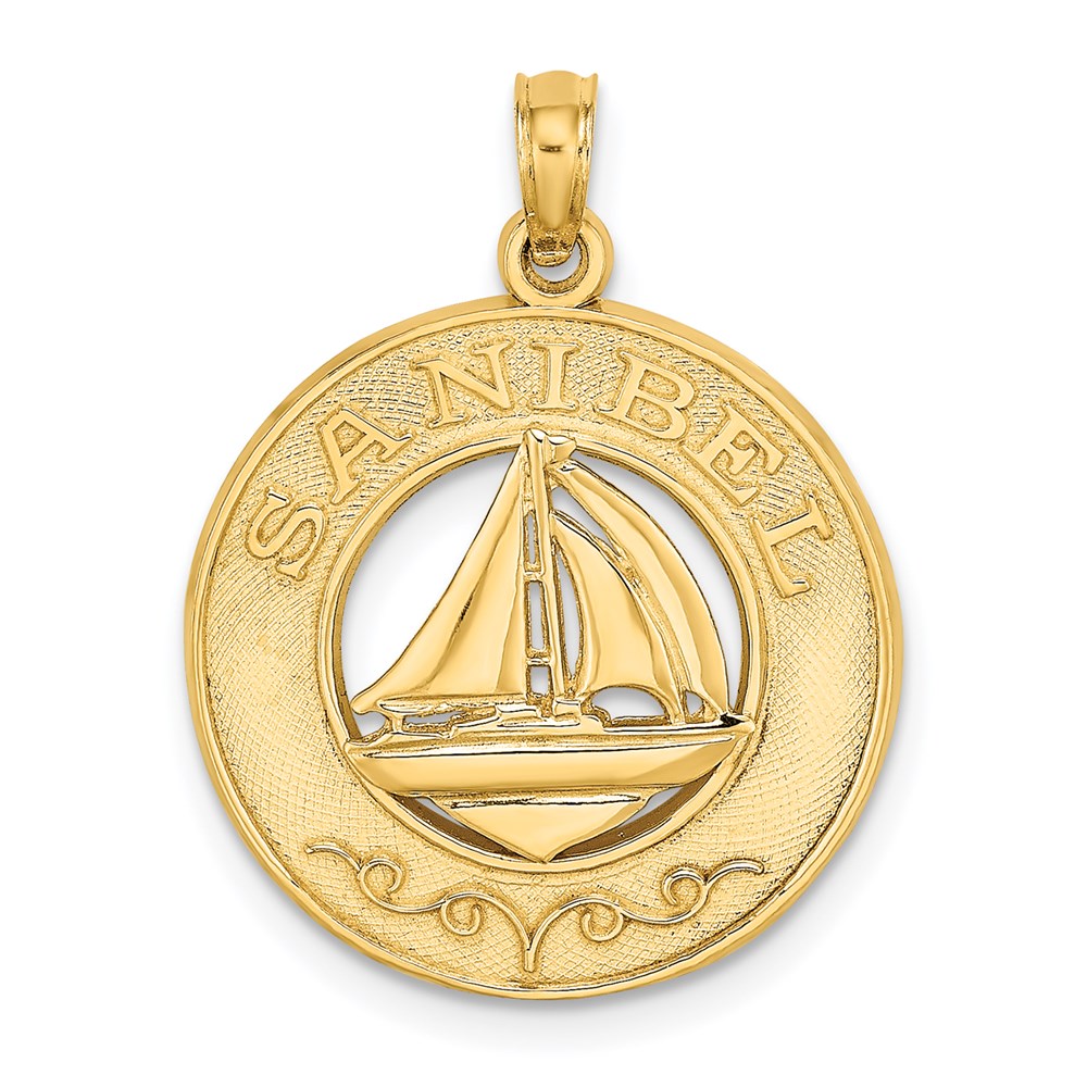 14k Yellow Gold 19.2 mm SANIBEL w/Sailboat Circle Charm (2.08 grams)