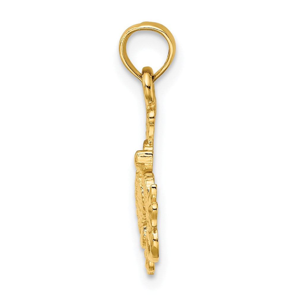 14k Yellow Gold 11.9 mm Textured Mini Sea Turtle and Kelp Charm (0.7 grams)