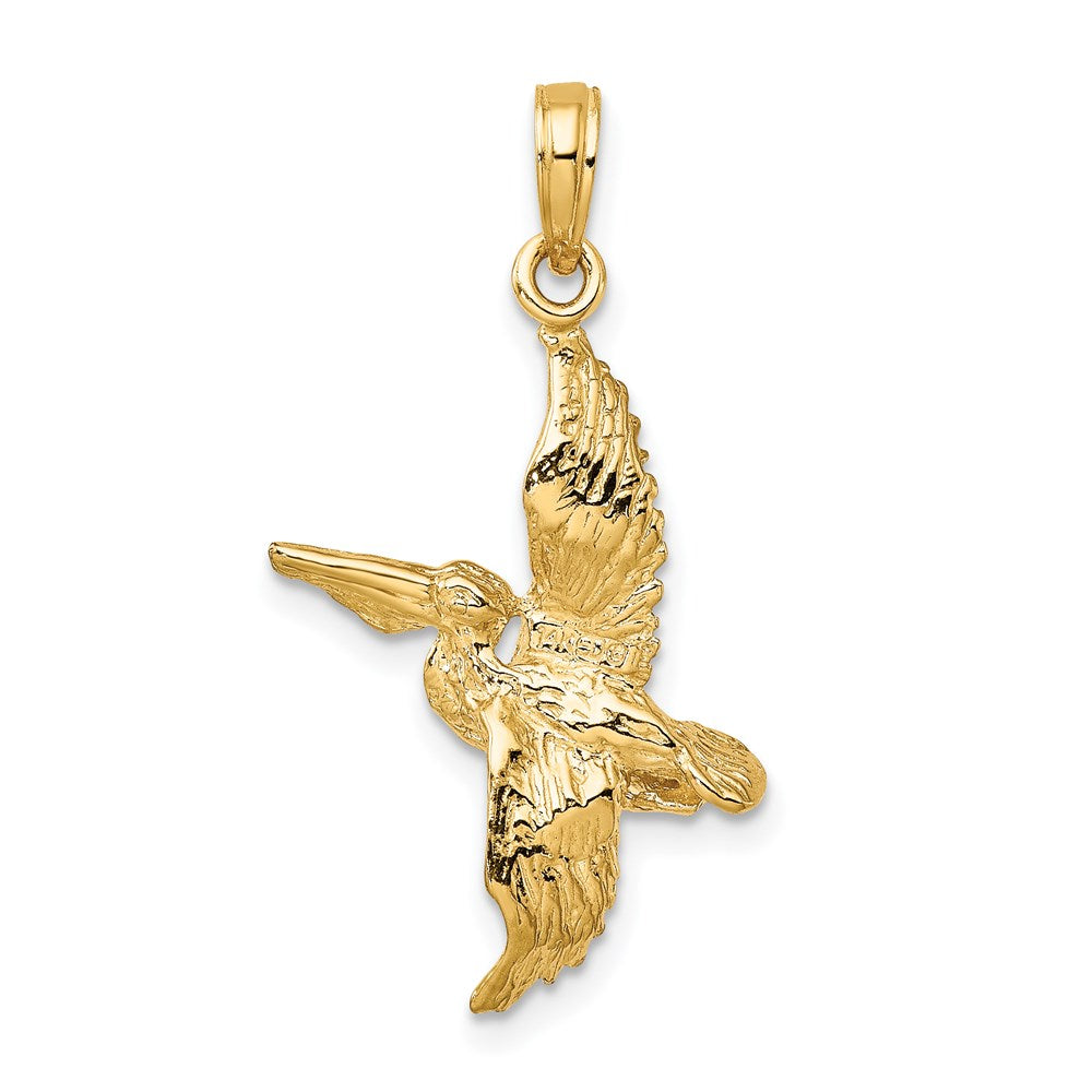 14k Yellow Gold 18 mm 3-D Pelican Flying Charm (1.59 grams)