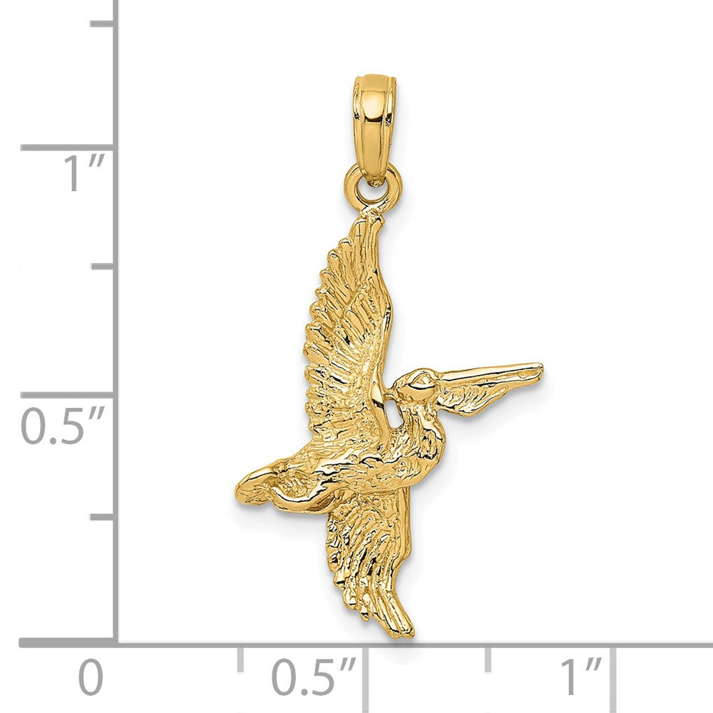 14k Yellow Gold 18 mm 3-D Pelican Flying Charm (1.59 grams)