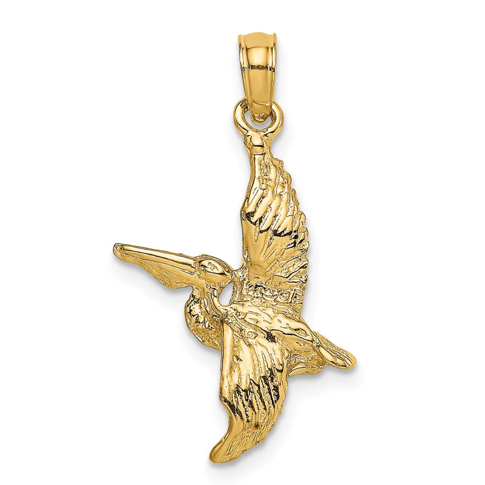 14k Yellow Gold 15.4 mm 3-D Pelican Flying Charm (1.18 grams)