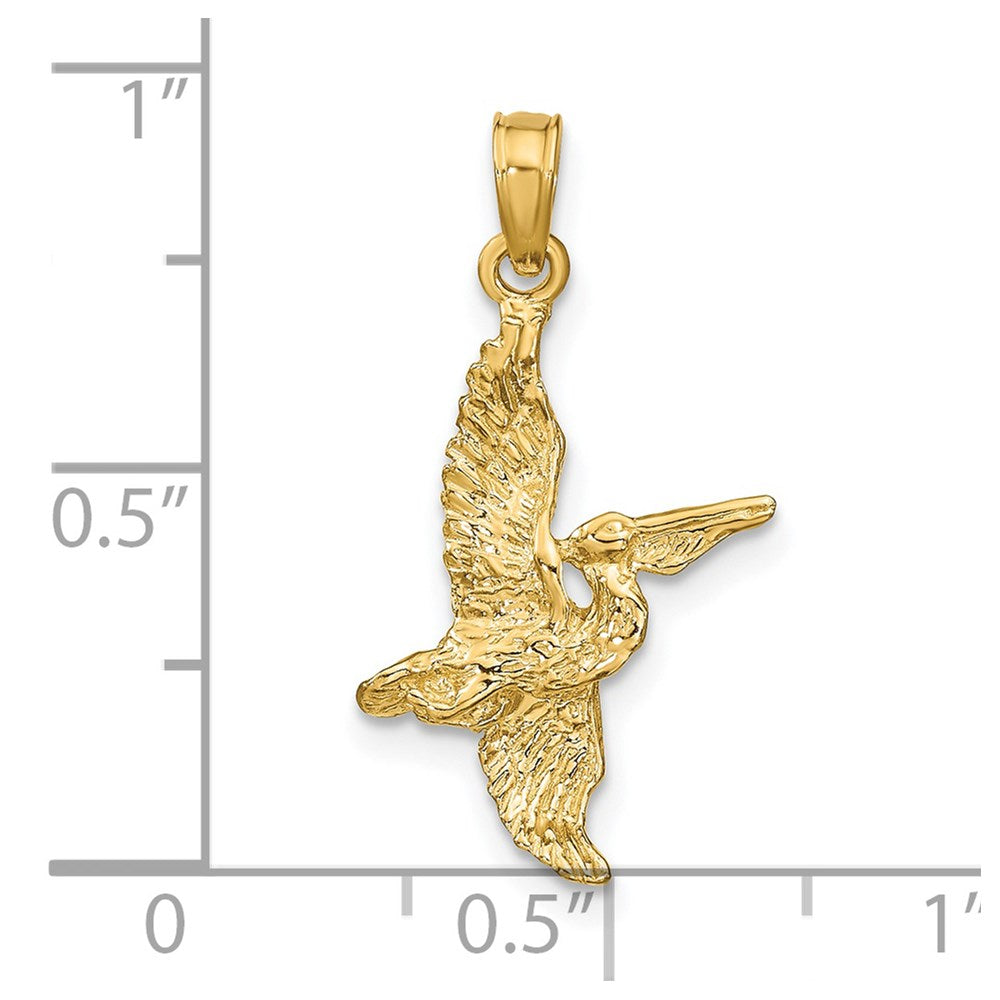 14k Yellow Gold 15.4 mm 3-D Pelican Flying Charm (1.18 grams)