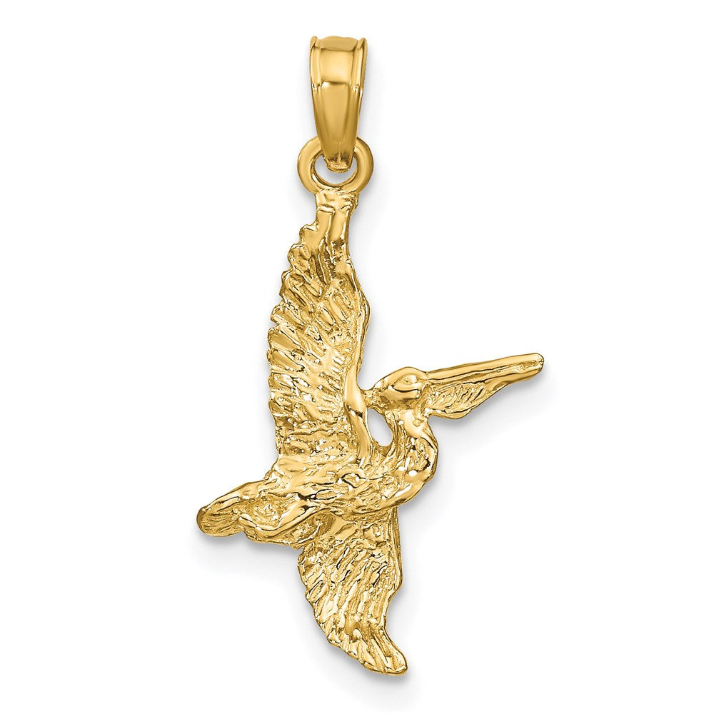 14k Yellow Gold 15.4 mm 3-D Pelican Flying Charm (1.18 grams)