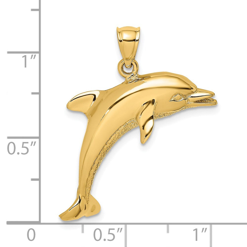 14k Yellow Gold 32.1 mm Polished Jumping Dolphin Charm (4.22 grams)
