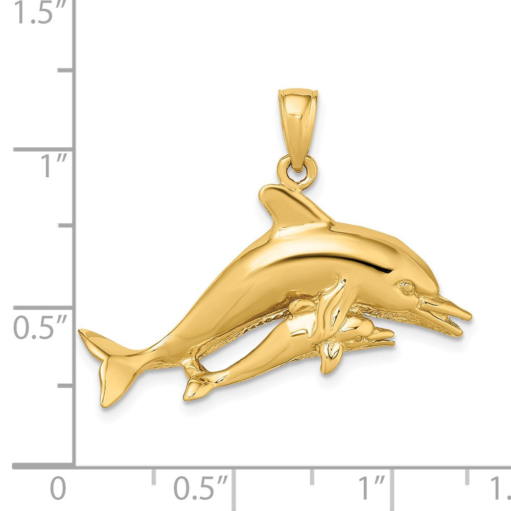 14k Yellow Gold 31.6 mm ng Dolphins Charm (4.5 grams)