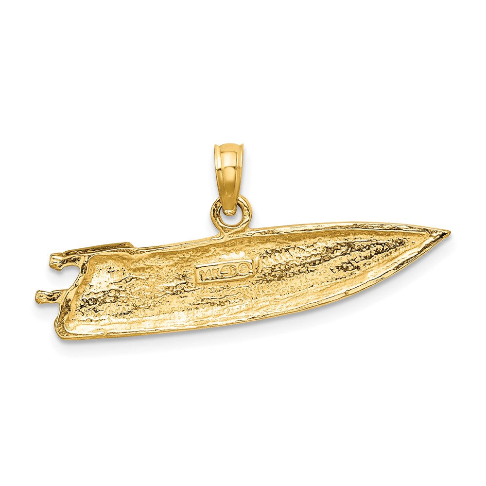 14k Yellow Gold 33.33 mm 2-D Textured SPEED BOAT Charm (2.36 grams)