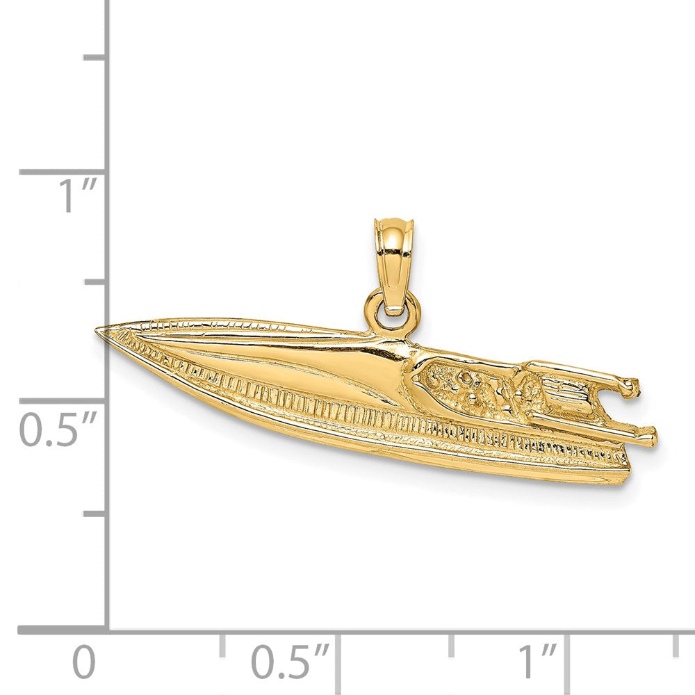 14k Yellow Gold 33.33 mm 2-D Textured SPEED BOAT Charm (2.36 grams)