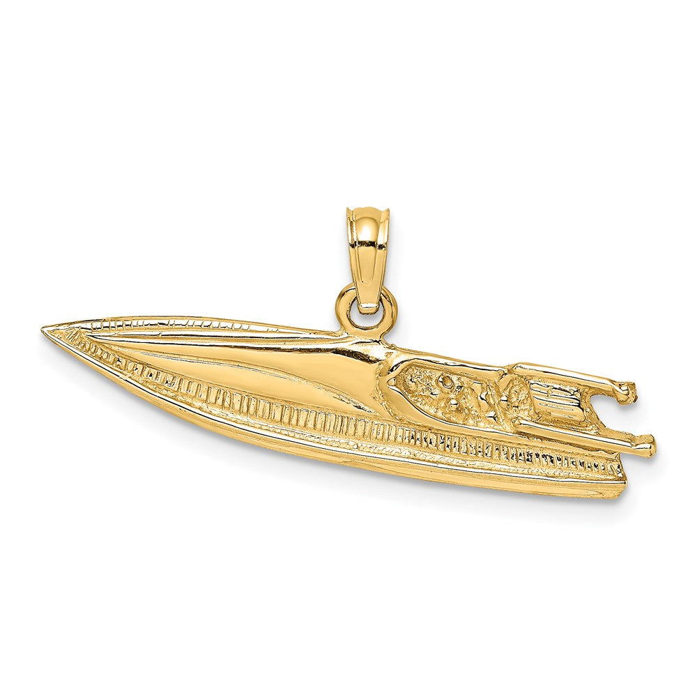 14k Yellow Gold 33.33 mm 2-D Textured SPEED BOAT Charm (2.36 grams)