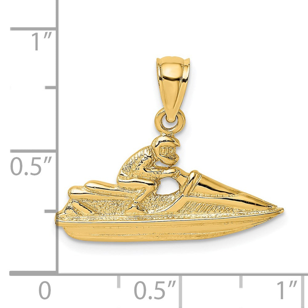 14k Yellow Gold 24.9 mm Textured 2-D Jet Ski Charm (1.79 grams)