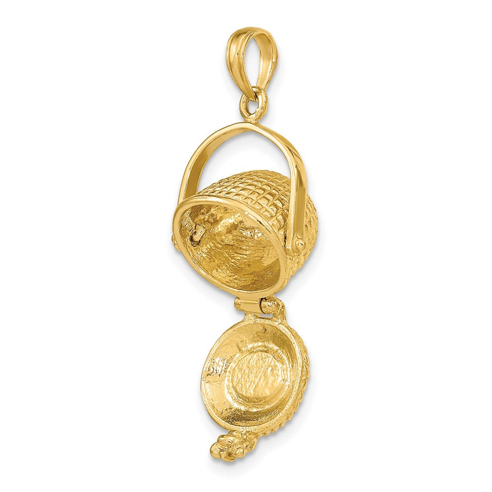 14k Yellow Gold 16.9 mm 3-D Nantucket Basket Moveable Lid Charm (5.37 grams)