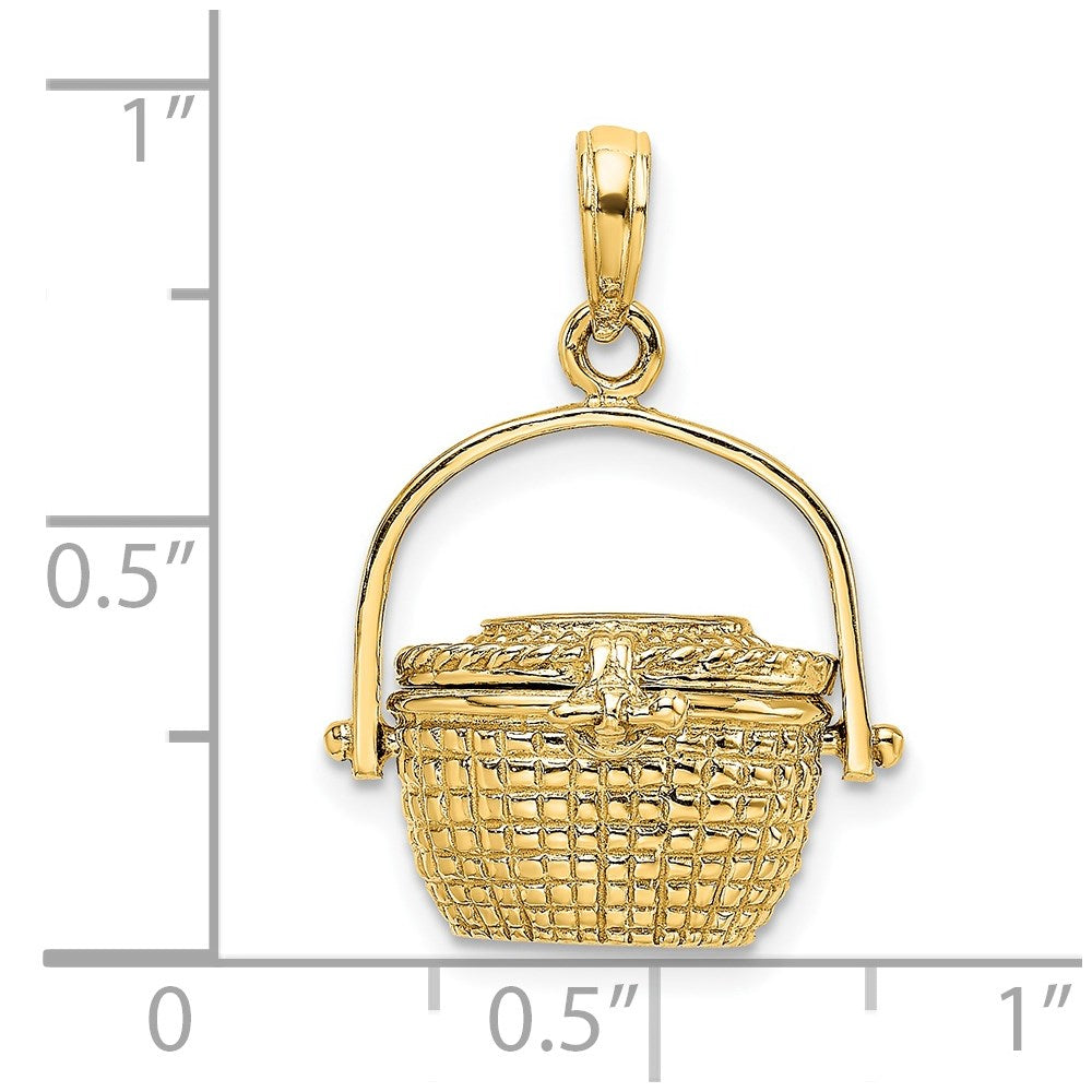 14k Yellow Gold 16.9 mm 3-D Nantucket Basket Moveable Lid Charm (5.37 grams)