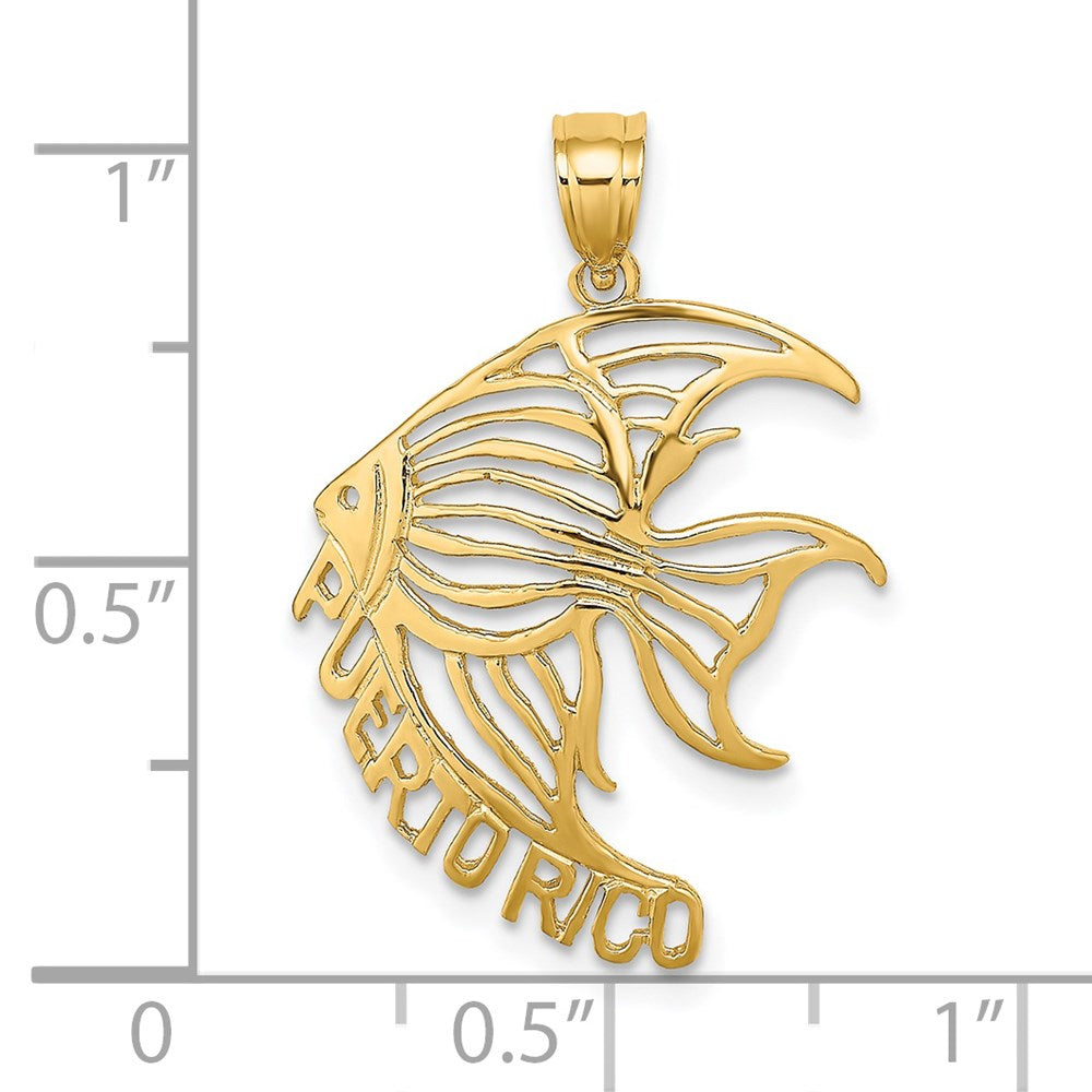 14k Yellow Gold 19.4 mm Cut-Out PUERTO RICO Angelfish Charm (1.19 grams)