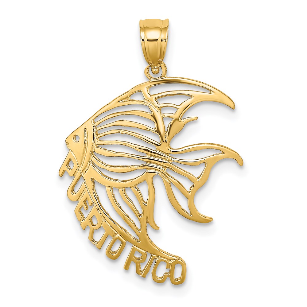 14k Yellow Gold 19.4 mm Cut-Out PUERTO RICO Angelfish Charm (1.19 grams)