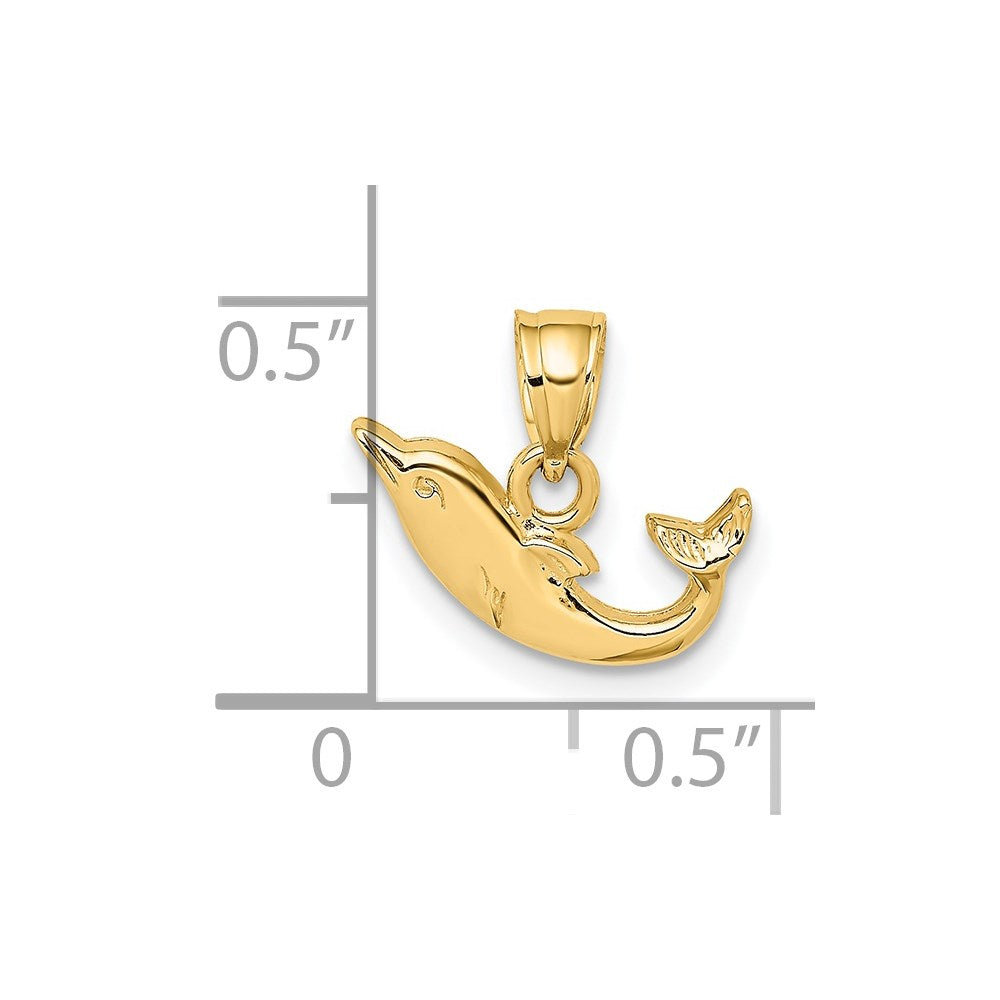 14k Yellow Gold 13.55 mm Polished Mini Dolphin Charm (0.46 grams)
