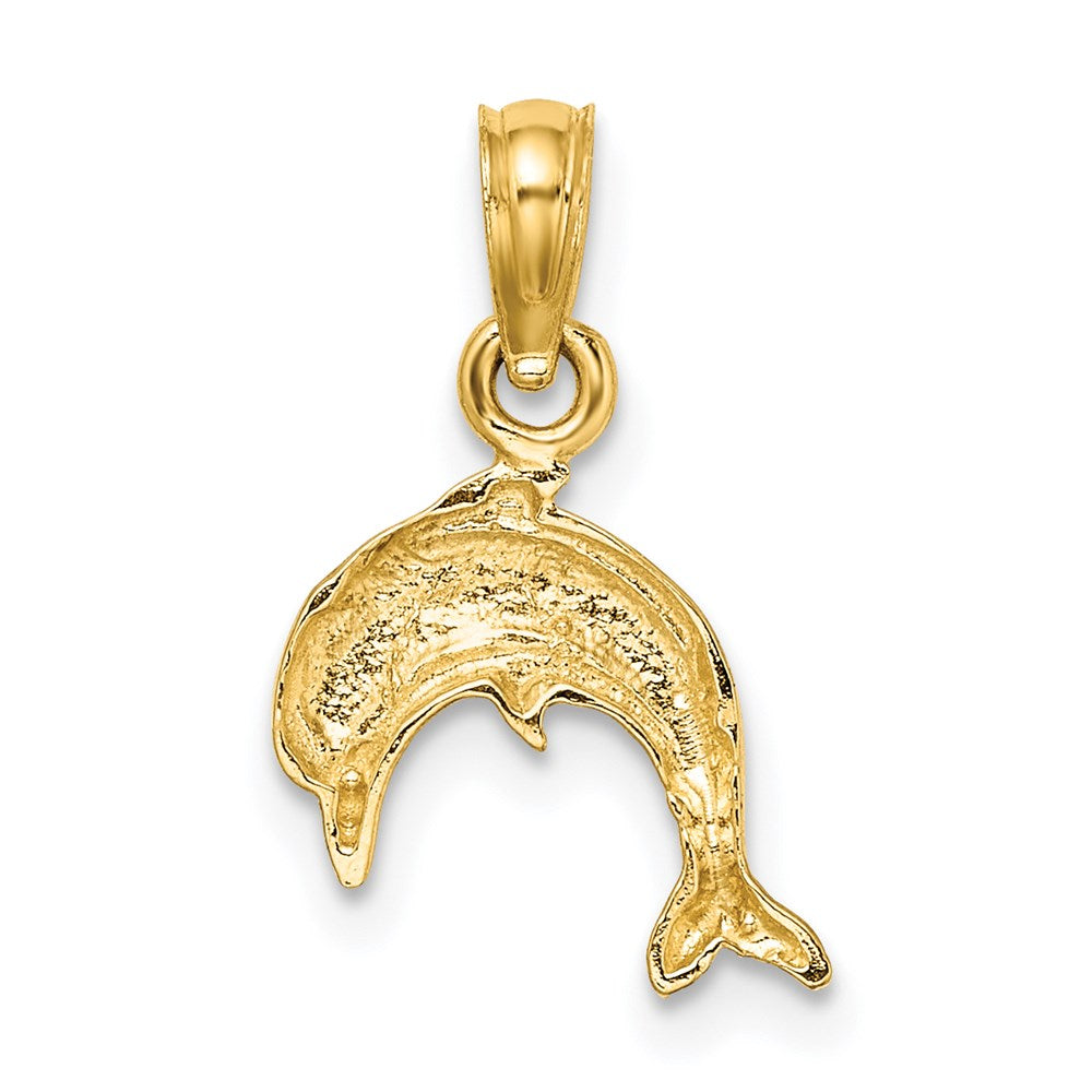 14k Yellow Gold 12.35 mm Textured Mini Dolphin Jumping Charm (0.68 grams)