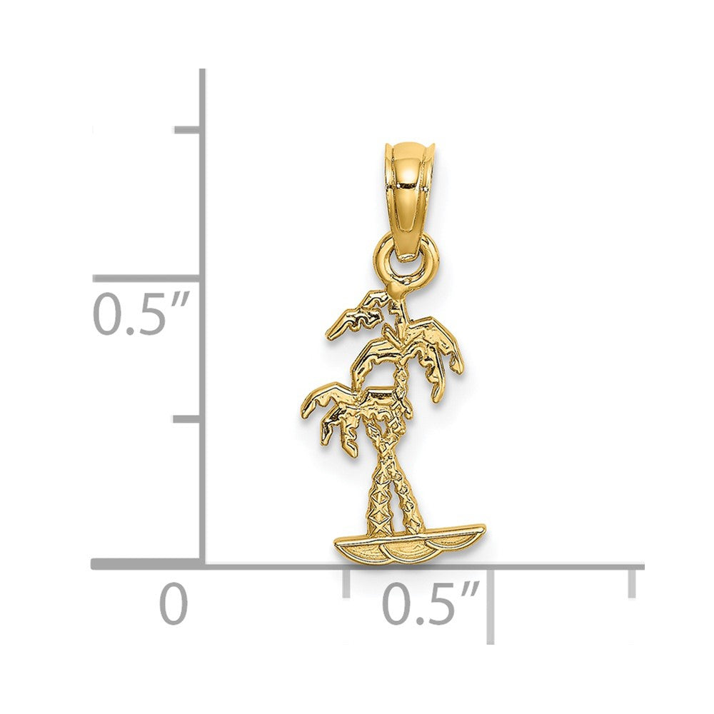 14k Yellow Gold 7.9 mm Texture Mini Double Palm Trees Charm (0.42 grams)
