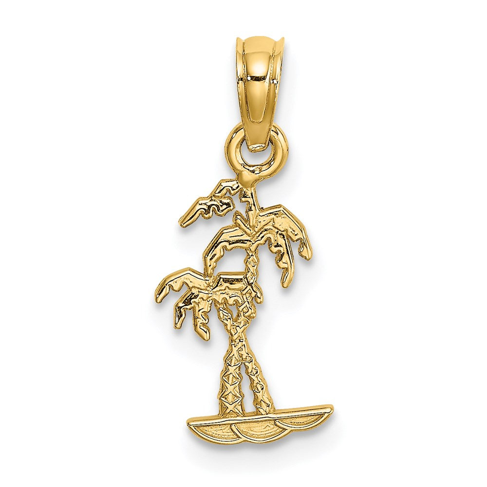 14k Yellow Gold 7.9 mm Texture Mini Double Palm Trees Charm (0.42 grams)
