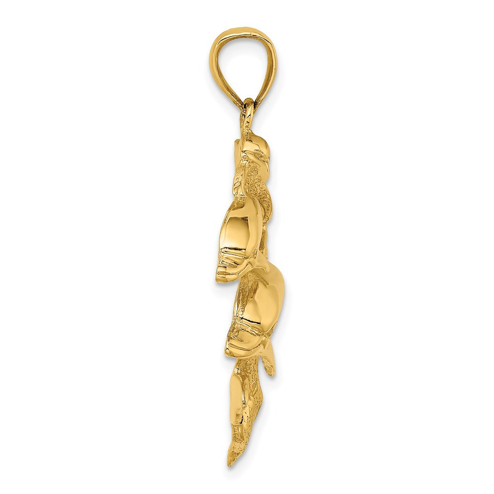 14k Yellow Gold 38.65 mm 2-D Three Dolphins Charm (5.98 grams)