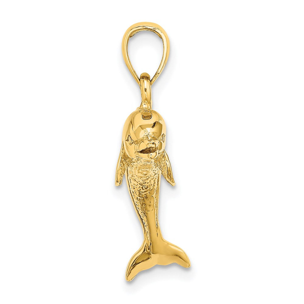 14k Yellow Gold 23.5 mm 3-D Polished and Textured Jumping Dolphin Charm (4.15 grams)