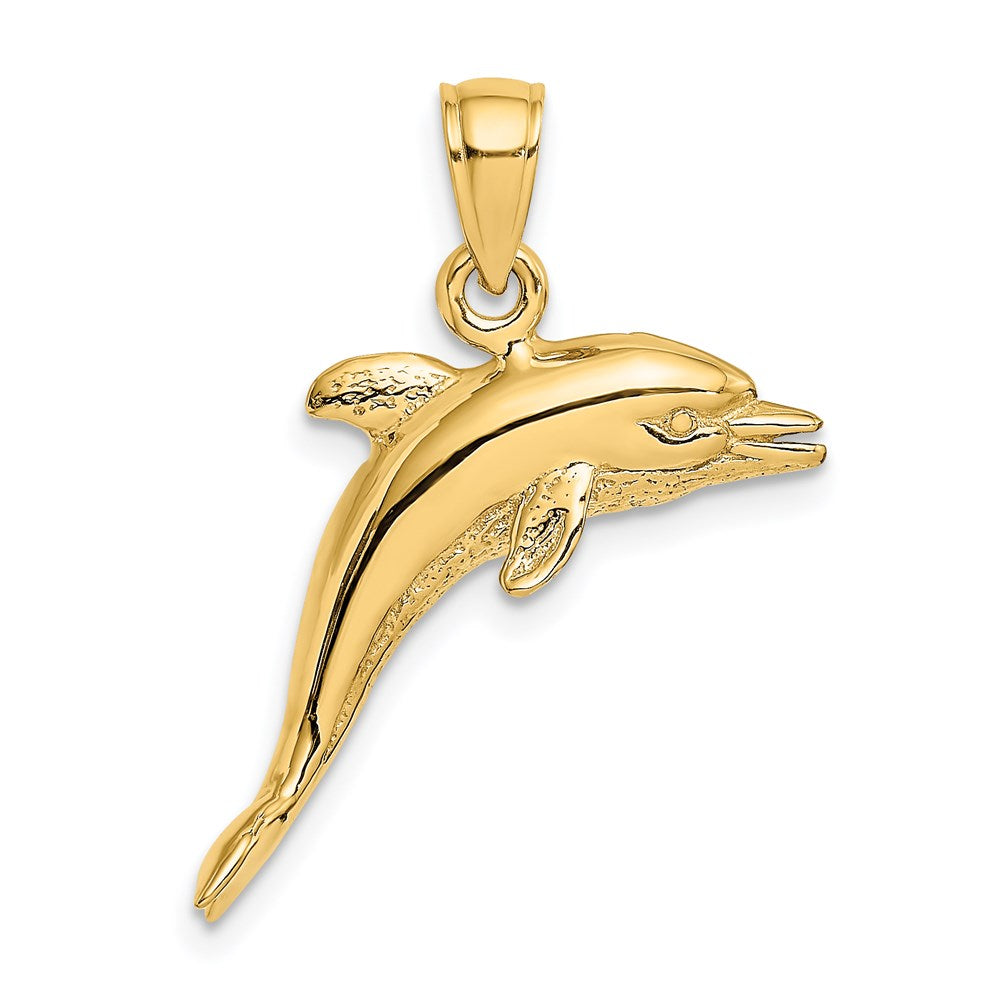 14k Yellow Gold 23.5 mm 3-D Polished and Textured Jumping Dolphin Charm (4.15 grams)