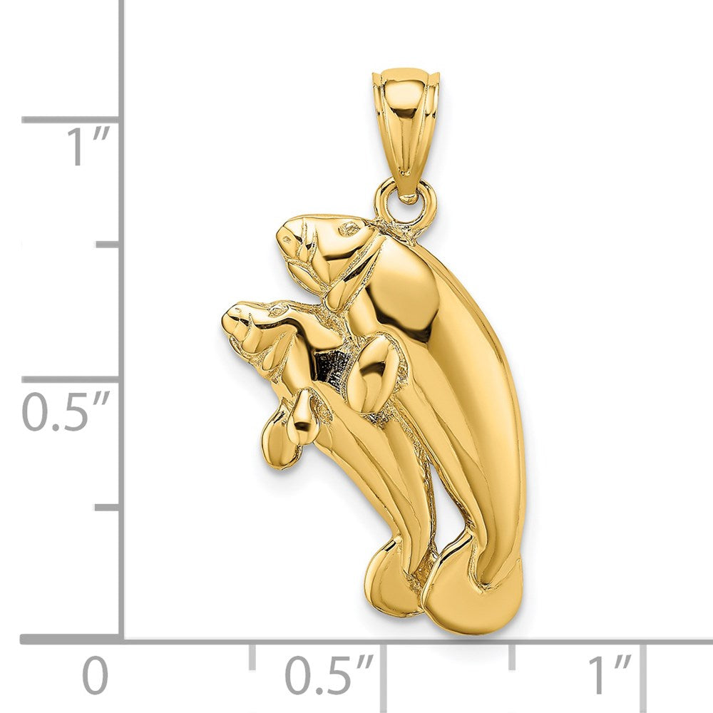 14k Yellow Gold 15 mm 2-D /Polished Two Manatees Charm (3.56 grams)