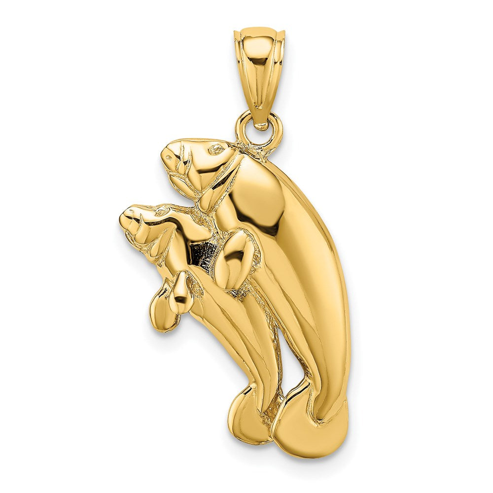 14k Yellow Gold 15 mm 2-D /Polished Two Manatees Charm (3.56 grams)