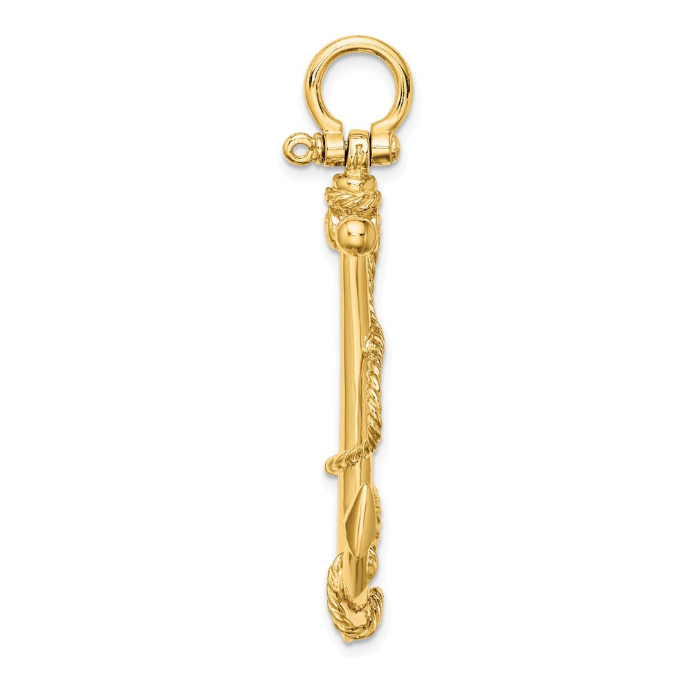14k Yellow Gold 35.4 mm 3-D Large Anchor w/ Rope Charm (9.05 grams)