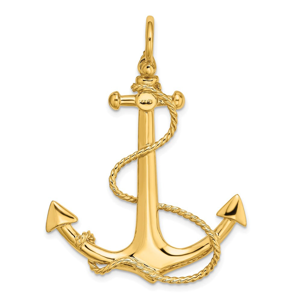 14k Yellow Gold 35.4 mm 3-D Large Anchor w/ Rope Charm (9.05 grams)