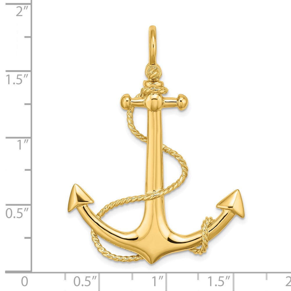 14k Yellow Gold 35.4 mm 3-D Large Anchor w/ Rope Charm (9.05 grams)