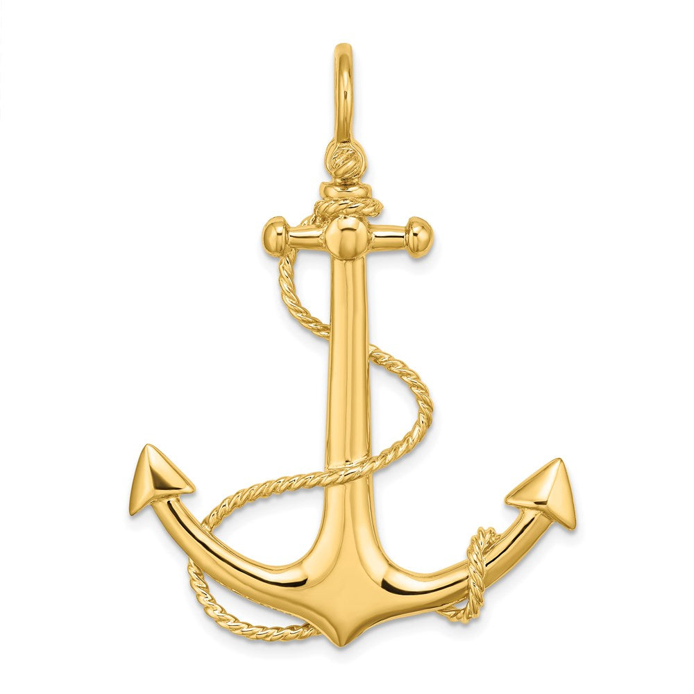 14k Yellow Gold 35.4 mm 3-D Large Anchor w/ Rope Charm (9.05 grams)