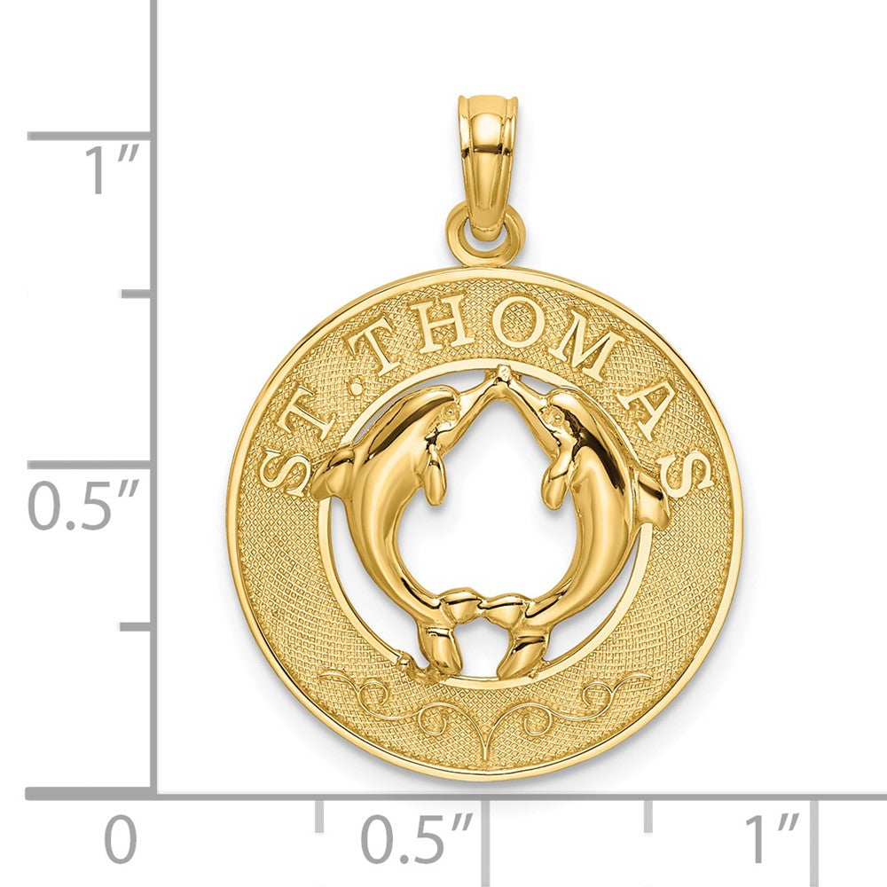 14k Yellow Gold 18.7 mm ST. THOMAS w/ Dolphins Round Charm (1.89 grams)