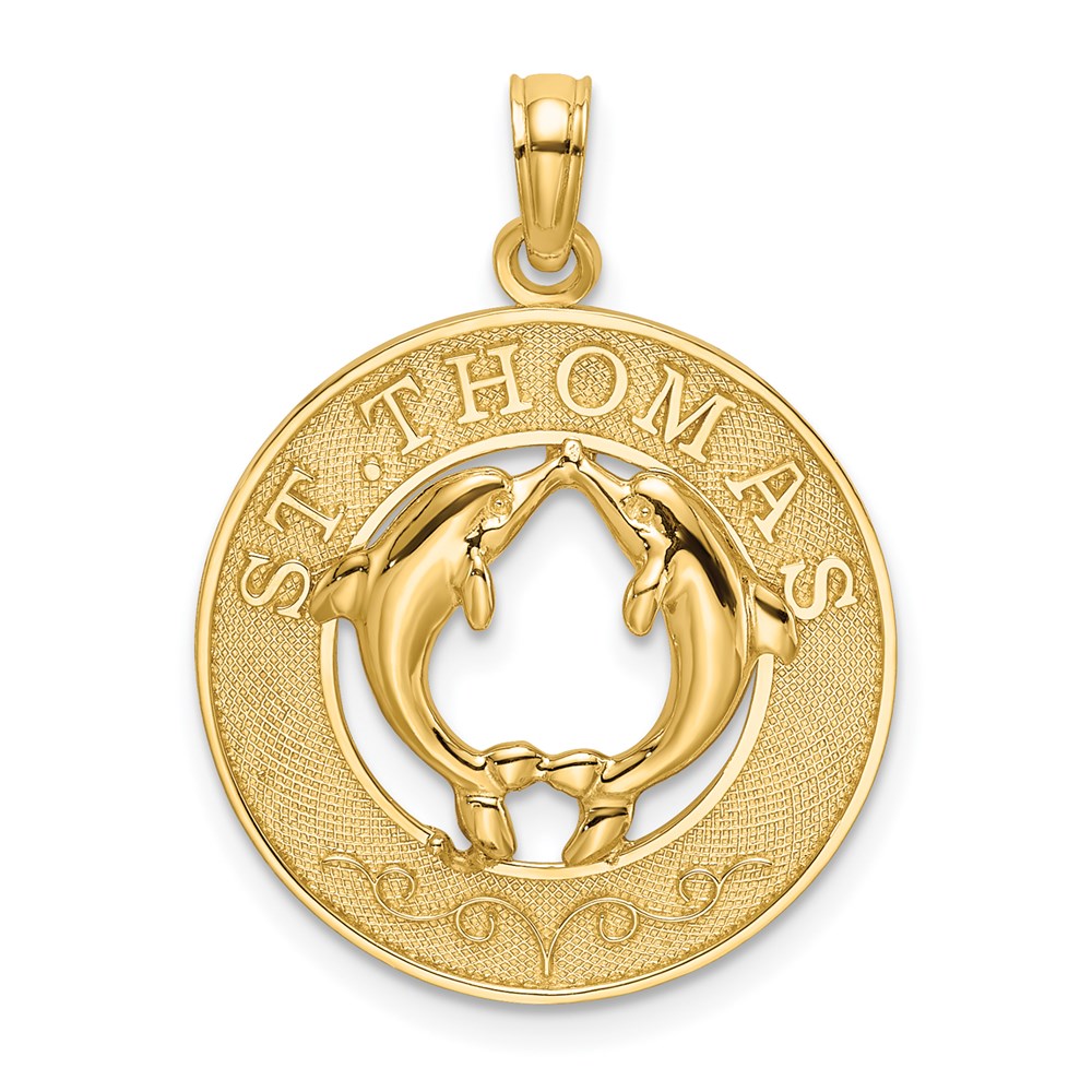 14k Yellow Gold 18.7 mm ST. THOMAS w/ Dolphins Round Charm (1.89 grams)