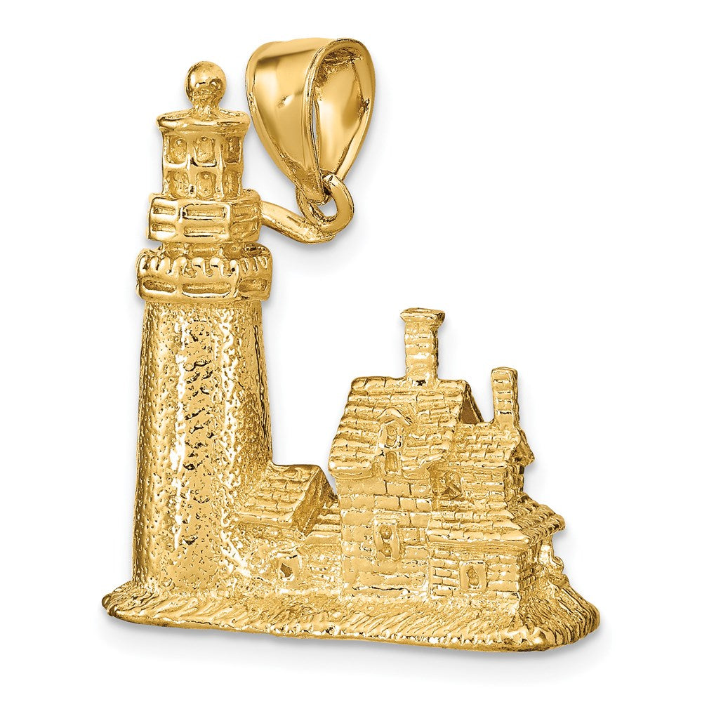 14k Yellow Gold 23 mm 3D Cape Cod Lighthouse Pendant (11.22 grams)