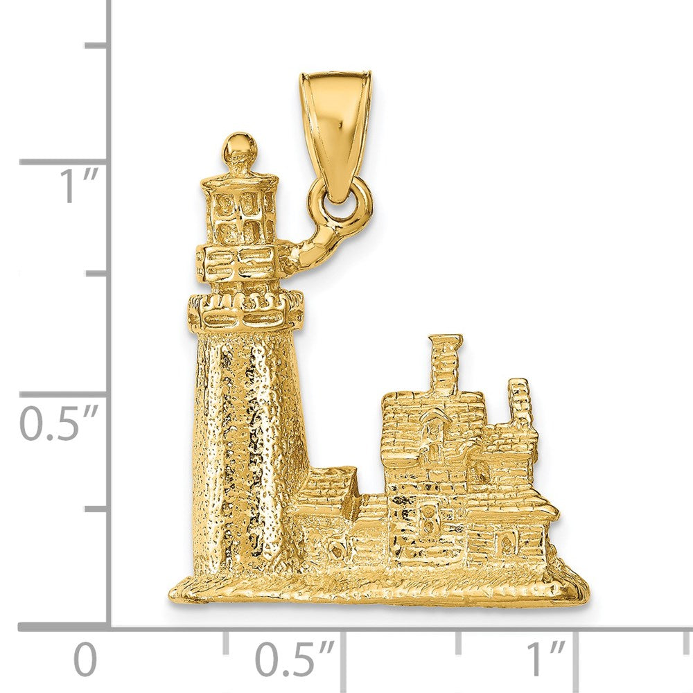 14k Yellow Gold 23 mm 3D Cape Cod Lighthouse Pendant (11.22 grams)