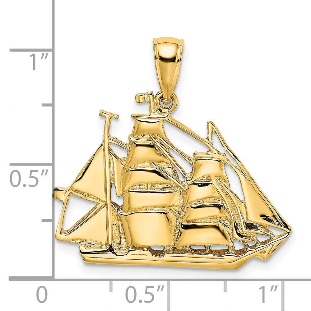 14k Yellow Gold 26.05 mm 2-D Polished Sailing Ship Charm (3.3 grams)