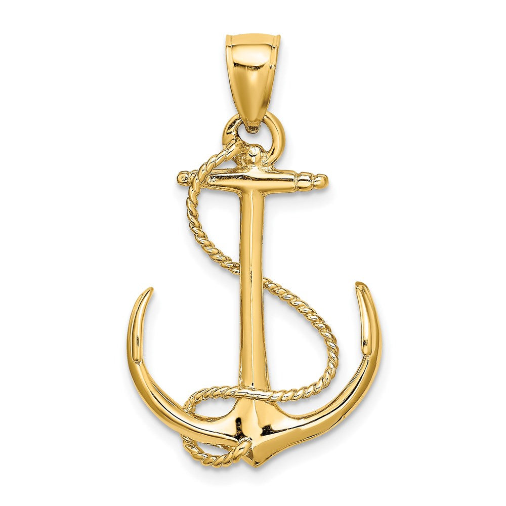14k Yellow Gold 19.3 mm 3-D Polished and Textured Anchor w/Rope Charm (2.85 grams)