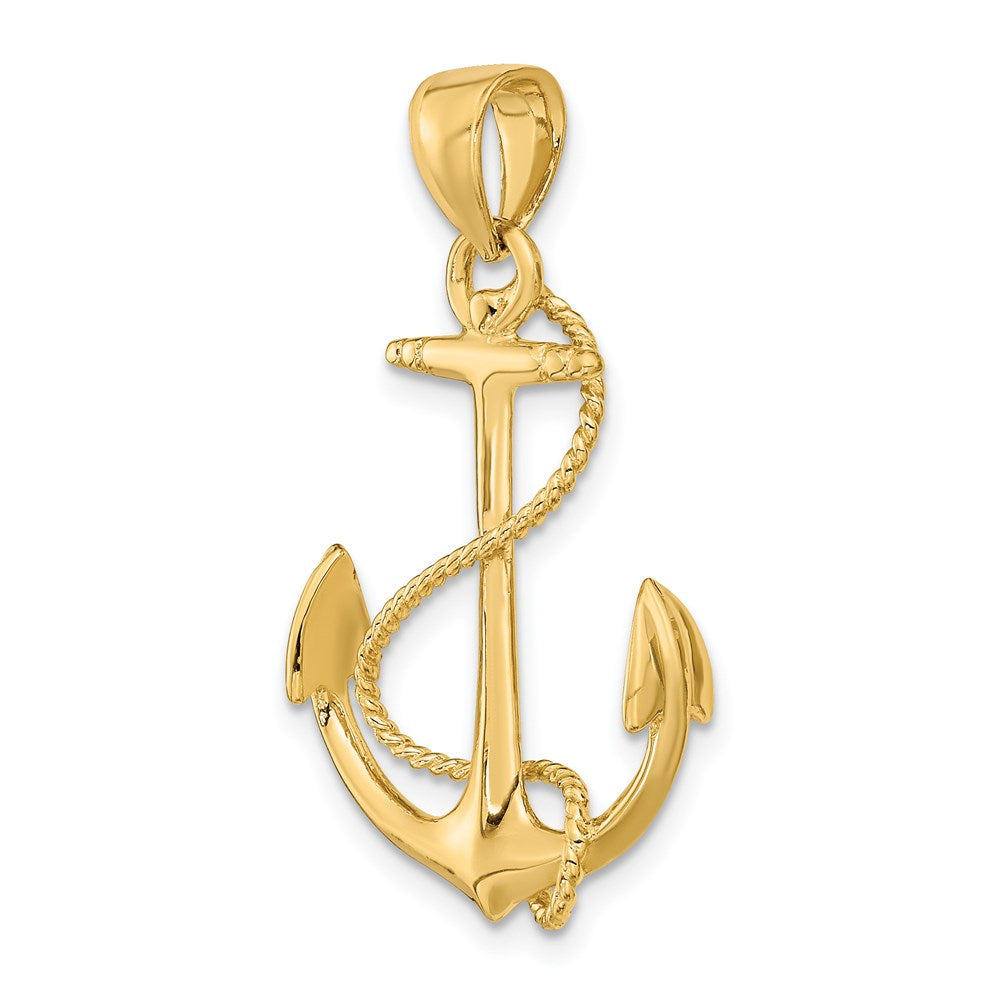 14k Yellow Gold 19.3 mm 3-D Polished and Textured Anchor w/Rope Charm (2.85 grams)