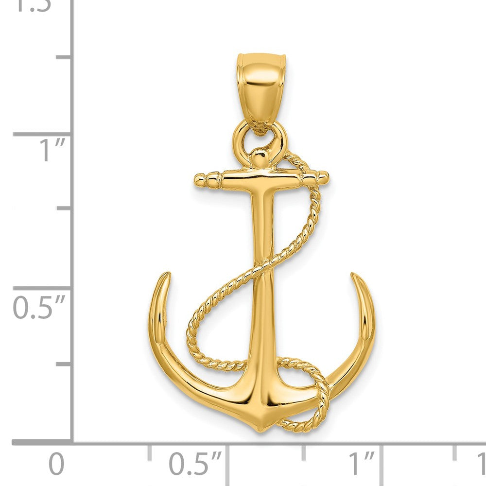 14k Yellow Gold 19.3 mm 3-D Polished and Textured Anchor w/Rope Charm (2.85 grams)