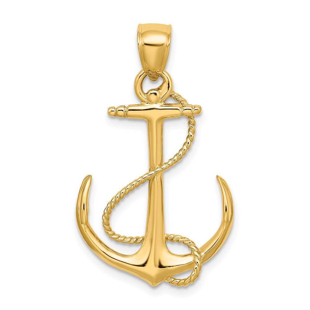 14k Yellow Gold 19.3 mm 3-D Polished and Textured Anchor w/Rope Charm (2.85 grams)