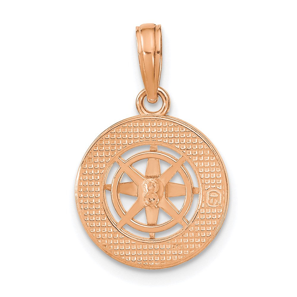 14K White/Rose Gold Rose and White Gold Medium Nautical Compass Pendant (3.65 grams)