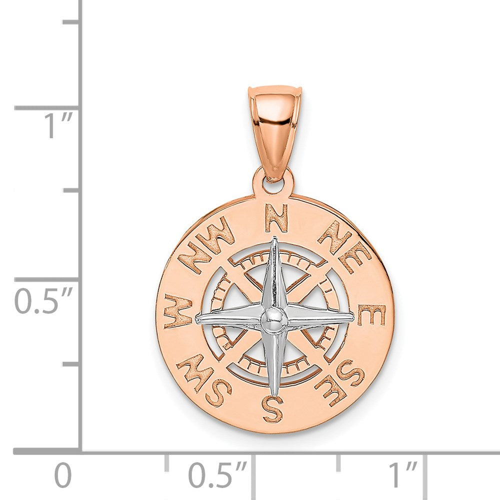 14K White/Rose Gold Rose and White Gold Medium Nautical Compass Pendant (3.65 grams)