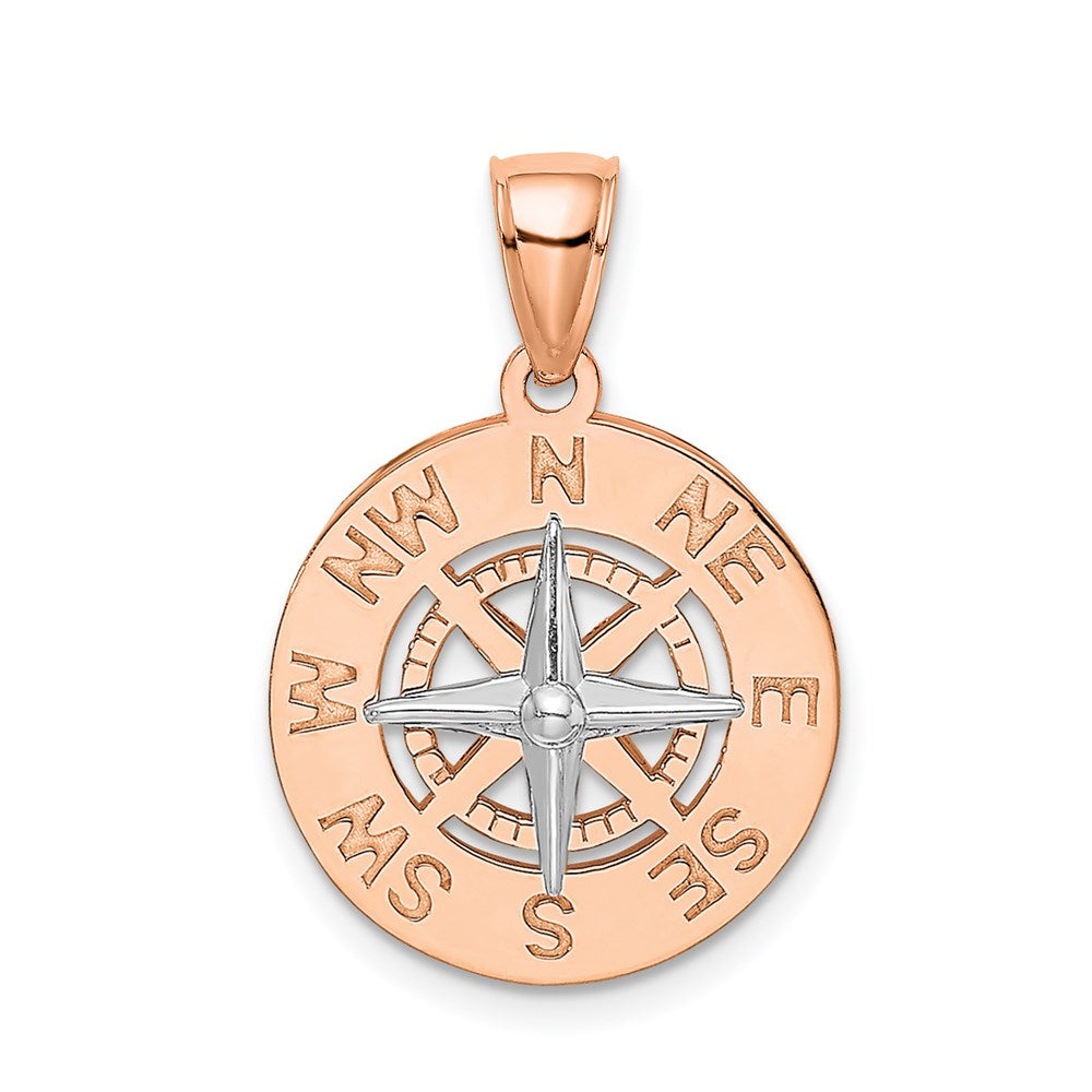 14K White/Rose Gold Rose and White Gold Medium Nautical Compass Pendant (3.65 grams)