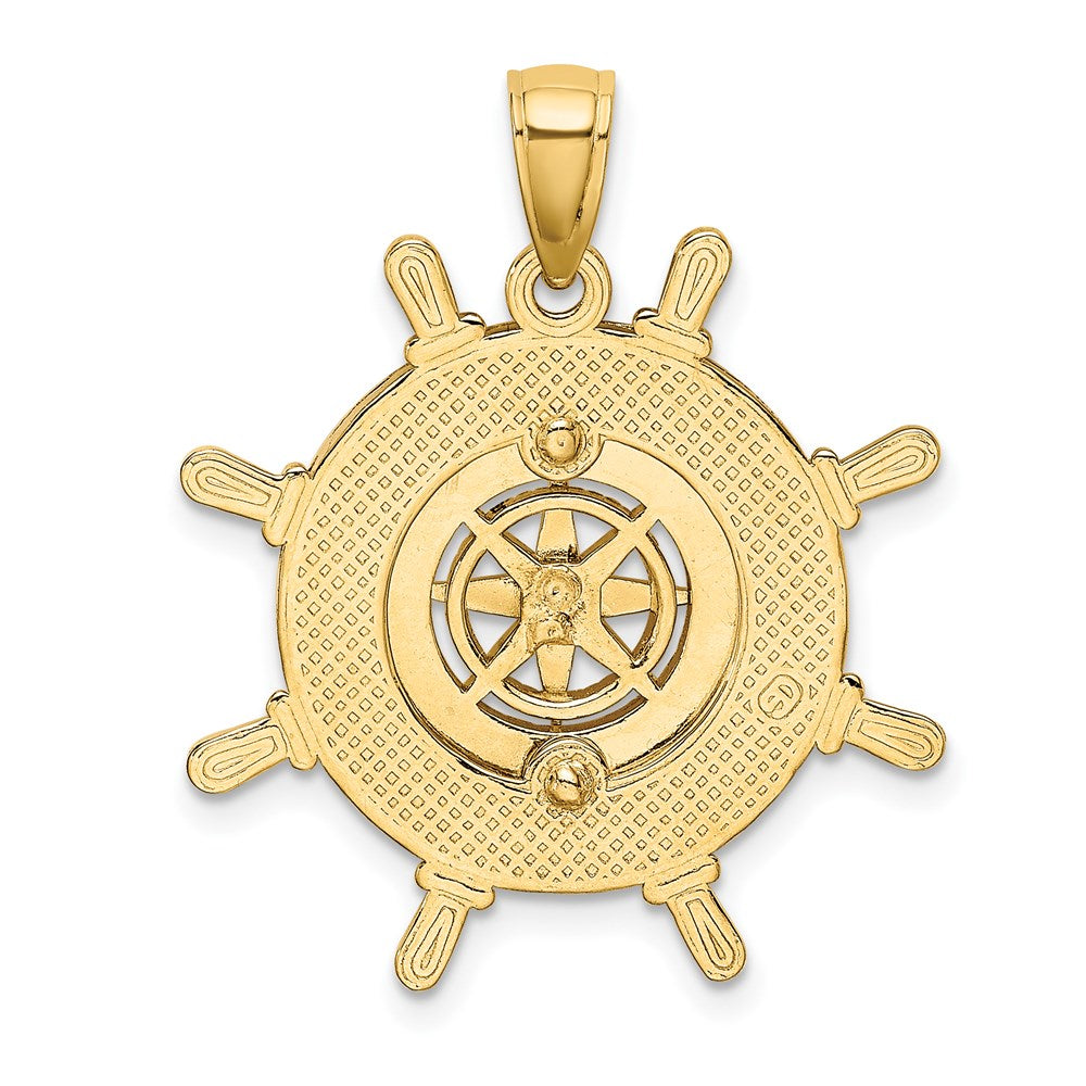 14k Yellow Gold 23.3 mm Ships Wheel W/Nautical Compass Charm (5.54 grams)