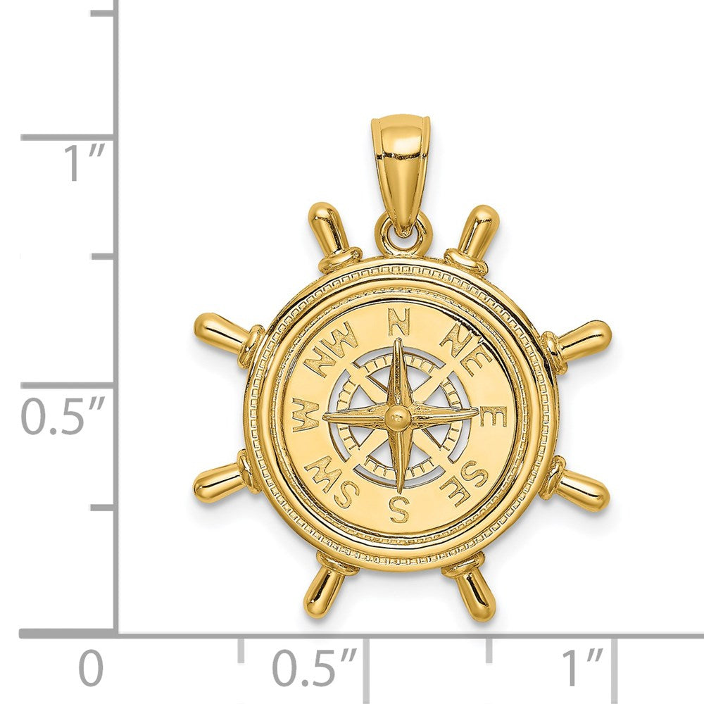 14k Yellow Gold 23.3 mm Ships Wheel W/Nautical Compass Charm (5.54 grams)