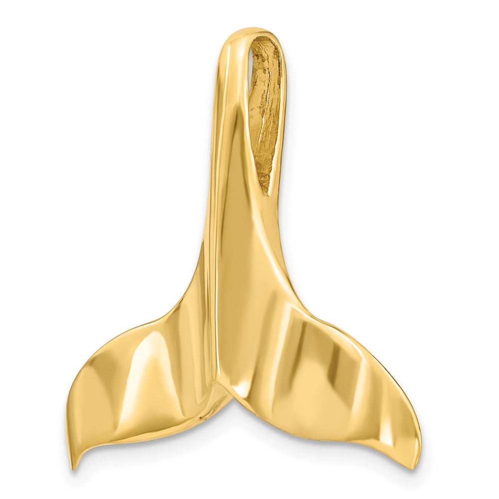 14k Yellow Gold 30.8 mm 3-D Polished W/ Hidden Bail Whale Tail Charm (5.54 grams)