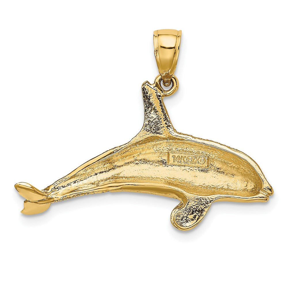 14k Yellow Gold 30.15 mm 2-D Textured Killer Whale Charm (3.22 grams)