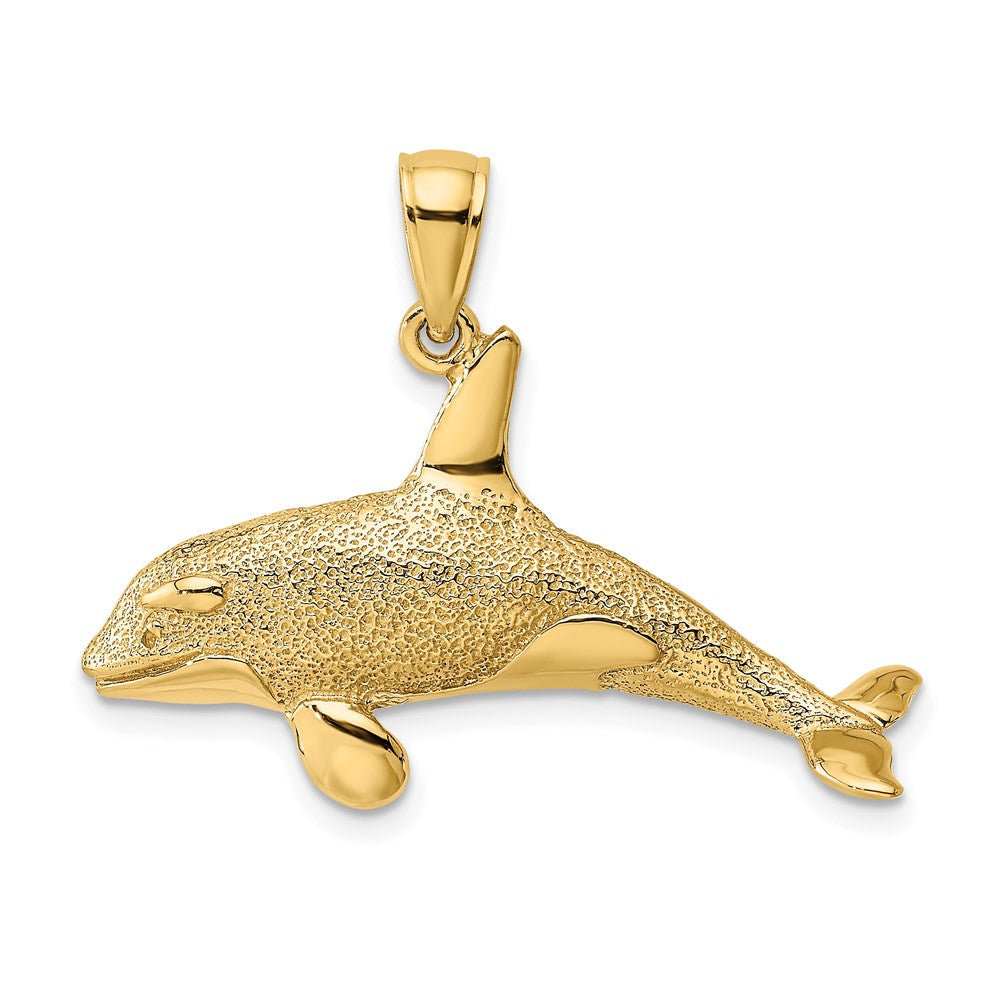 14k Yellow Gold 30.15 mm 2-D Textured Killer Whale Charm (3.22 grams)