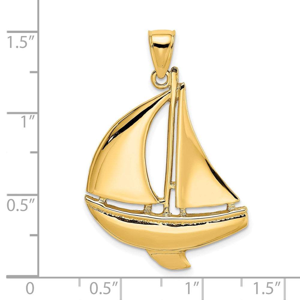 14k Yellow Gold 24.9 mm 2-D Polished Sailboat Charm (4.57 grams)