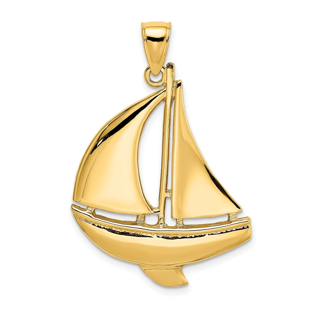 14k Yellow Gold 24.9 mm 2-D Polished Sailboat Charm (4.57 grams)